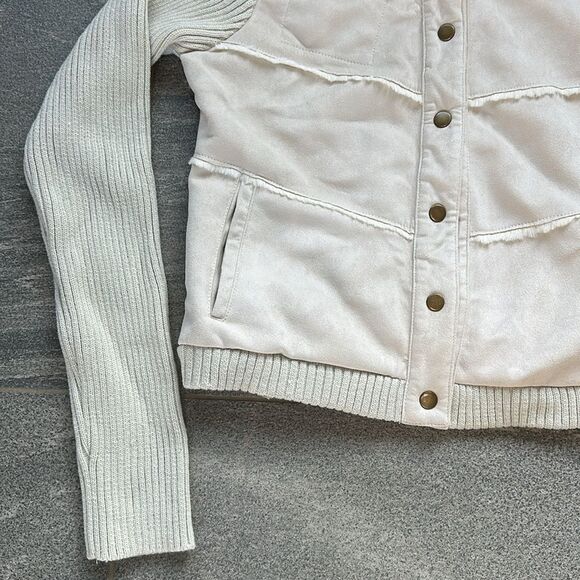 NWT Chaser Faux Suede Faux Fur Sweater Sleeve Snap Bomber Jacket w/ Pockets M - Picture 5 of 15